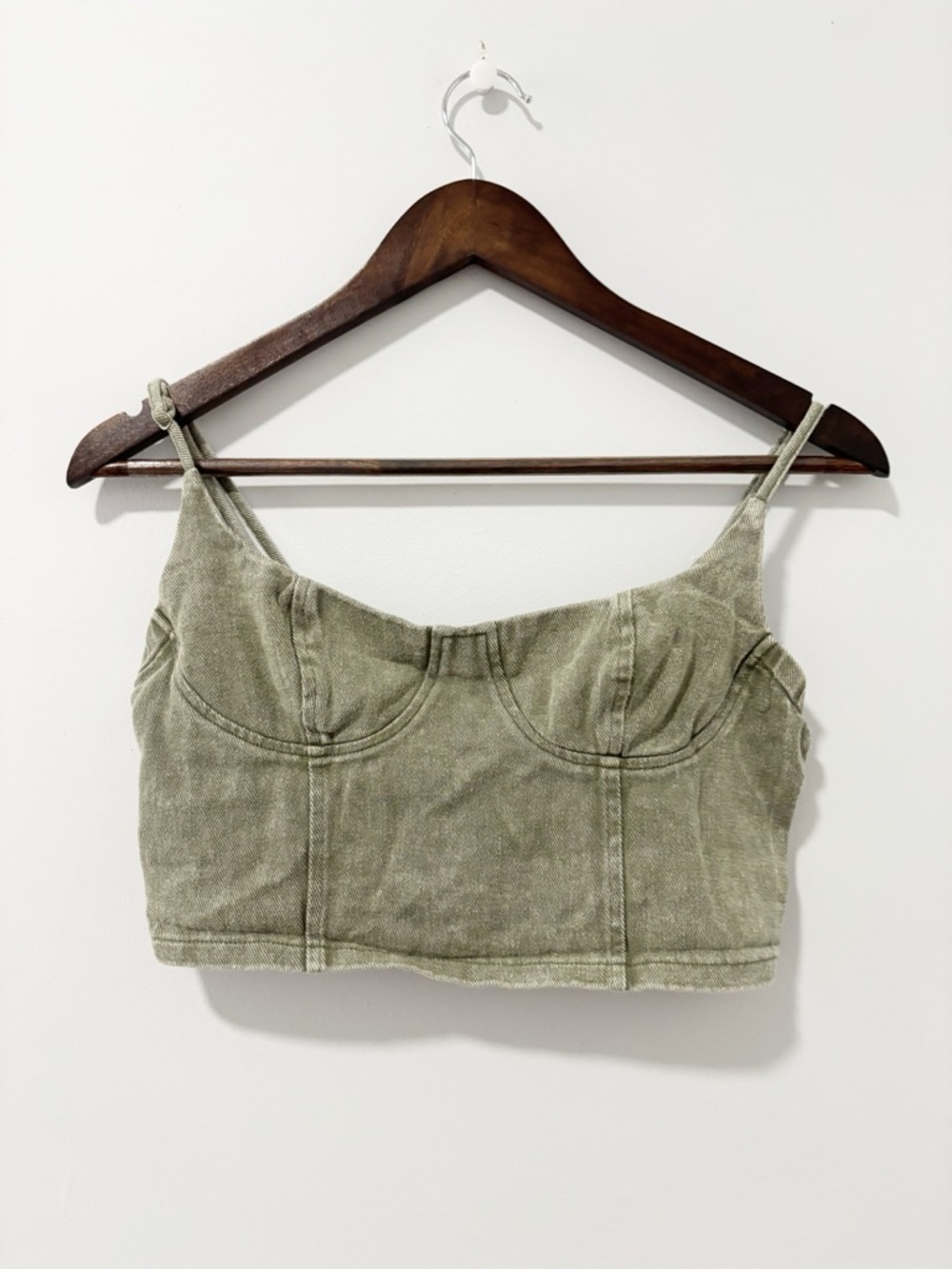 Cherry Mellow Olive Green Cropped Bustier Top Womens Size Medium Grunge Bratz